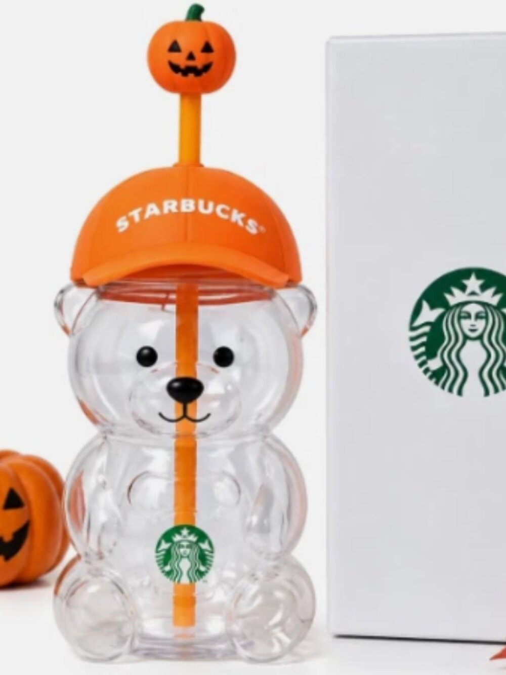 Halloween Starbucks Bearista Bear Cup Tumblers With Pumpkin Topper Baseball Cap